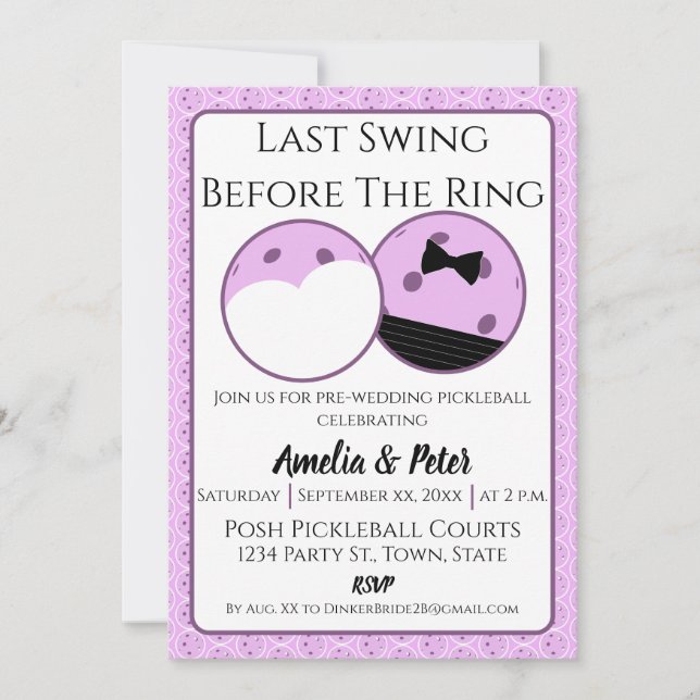 Vor Hochzeiten Pickleball Foto Einladung Lavendel (Vorderseite)
