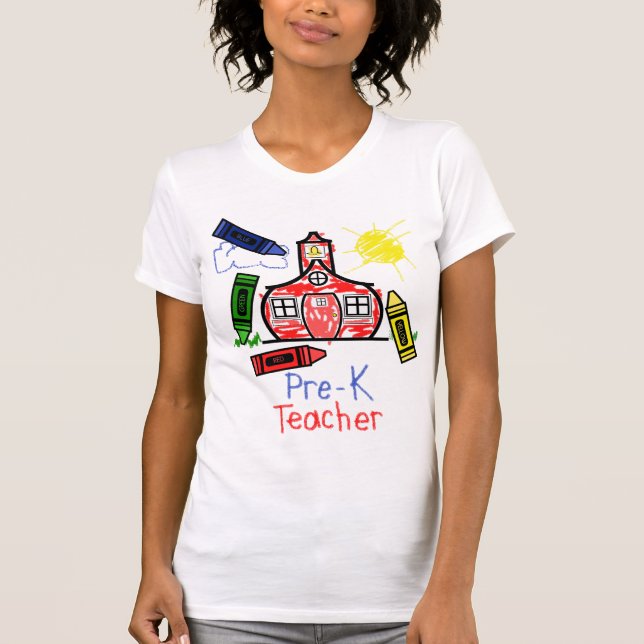 Vor k-Lehrer-T-Shirt - Schulhaus u. Zeichenstifte T-Shirt (Vorderseite)