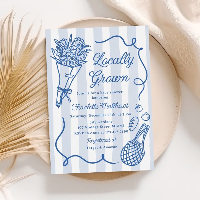 Vor Ort gezüchtete Blue Hand Drawn Baby Shower Einladung (Von Creator hochgeladen)