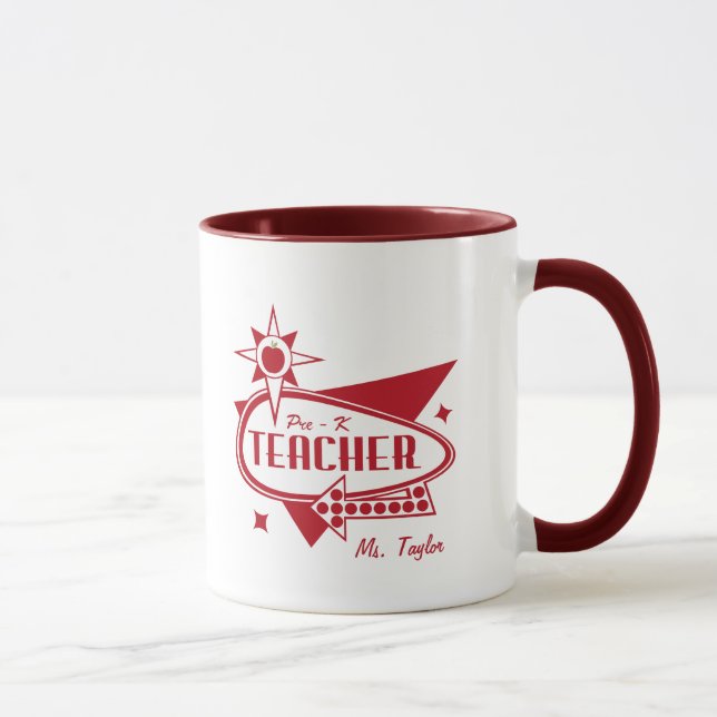 Vor - Retro rote Sechzigerjahre k-Lehrers Tasse (Rechts)