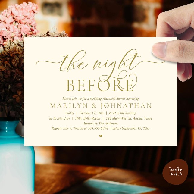 Vorabend, perfekte Hochzeitsfeier Probe Einladung (The Night Before, Perfect Wedding Rehearsal Dinner Modern Classy Invitation Card, PDF, Yellow Gold)