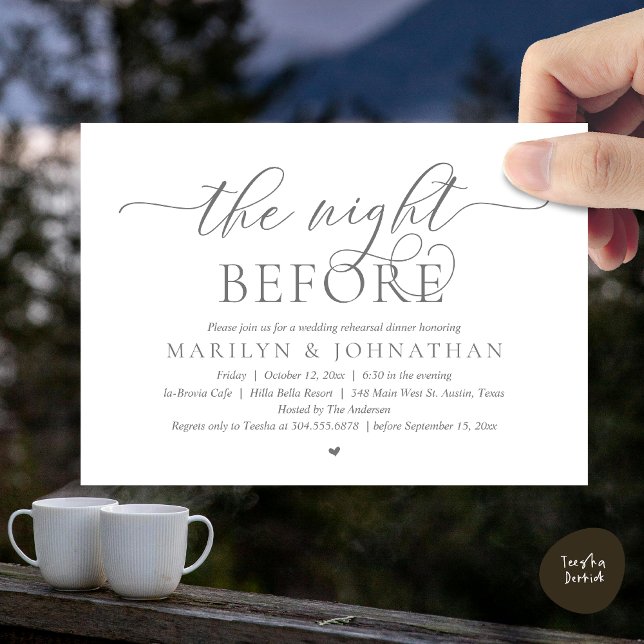 Vorabend, perfekte Hochzeitsfeier Probe Einladung (The Night Before, Perfect Wedding Rehearsal Dinner Modern Classy Invitation Card, PDF, Dark Grey)