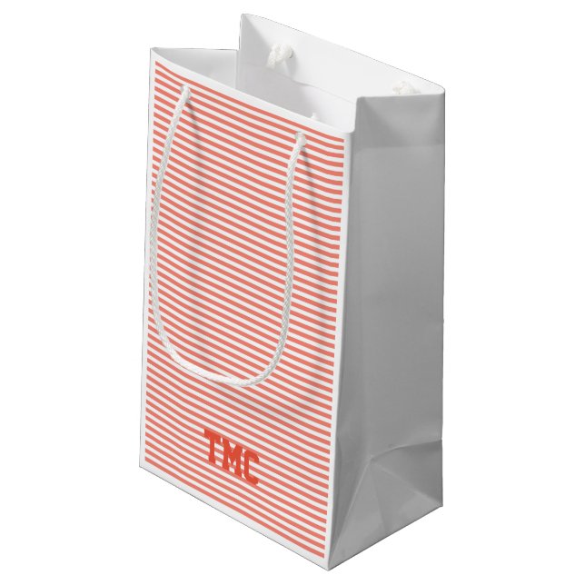 Vorbereiten Monogramm-Initialen Orange Strip Zeitl Kleine Geschenktüte (Rückseite Schrägansicht)