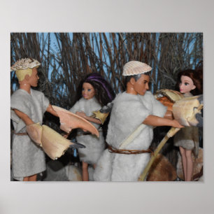 Vorbereitung auf eine prähistorische Jagd. Poster