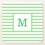Vordefinierte Monogramm aus grünen und weißen Stre Rechteckiger Pappuntersetzer<br><div class="desc">Niedlicher,  modern-grün-weiß gestreifter Untersetzer mit Ihrem eigenen Monogramm-Namen oder Initialen,  für Ihre nächste Geburtstagsparty,  Babydusche oder Hochzeit! Aus Papier gemacht. Passen Sie es mit Ihrem Lieblings-Schriftart und Farbe,  um es zu Ihrem einen und nur glücklichen Untersetzer!</div>