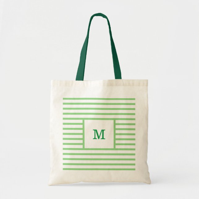 Vordefinierte Monogramm aus grünen und weißen Stre Tragetasche (Vorne)