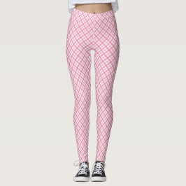 Vorder- und Rückansichten von rosa karierten Leggi Leggings