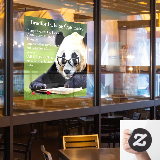 Vordere Vorderseite des Reading Panda Optometrie O Fensteraufkleber (Restaurantfenster)