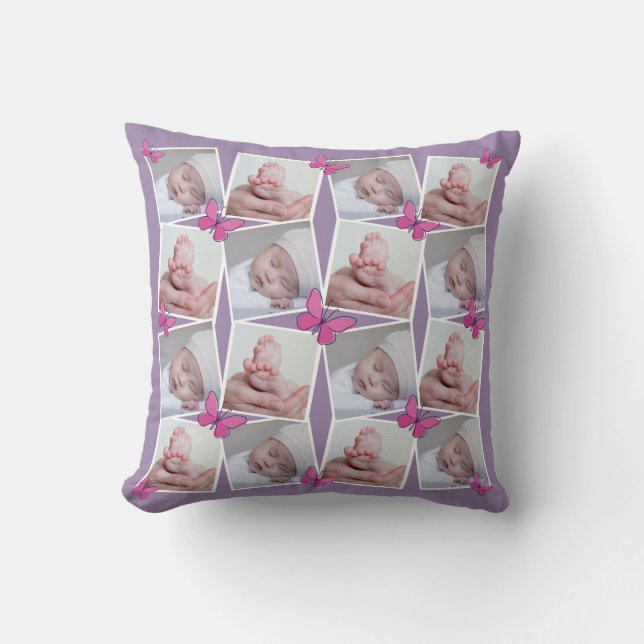Vorderseite 16 Bilder Collage Pink Butterfly Viole Kissen (Vorderseite)