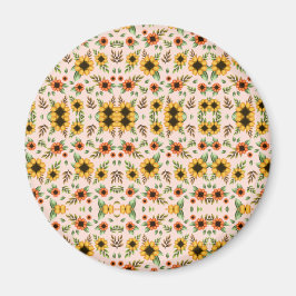 Vorderseite eines runden Knopfes mit farbenfrohem Magnet