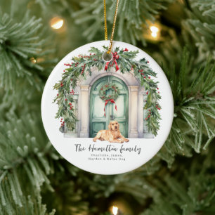 Vordertür mit gelbem Labrador Weihnachten Keramik Ornament