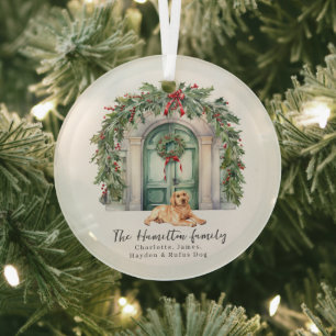 Vordertür mit gelbem Labrador Weihnachten Ornament Aus Glas
