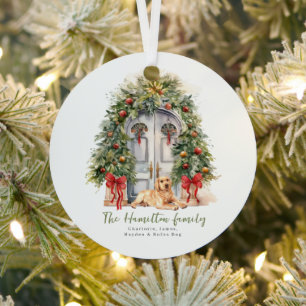 Vordertür mit gelbem Labrador Weihnachten Ornament Aus Metall