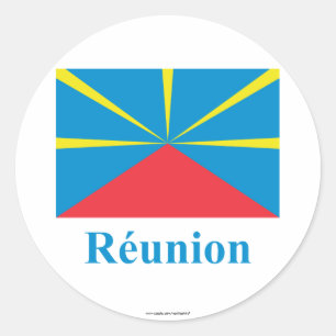 Vorgeschlagene Reunion- Islandflagge mit Namen auf Runder Aufkleber