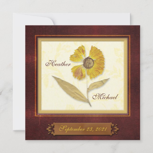Vorgestellte Blume Rahmen Herbst Hochzeitseinladun Einladung (Vorderseite)