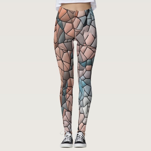Vorgestellte Quilt-Aqua-Lachs Leggings (Vorderseite)