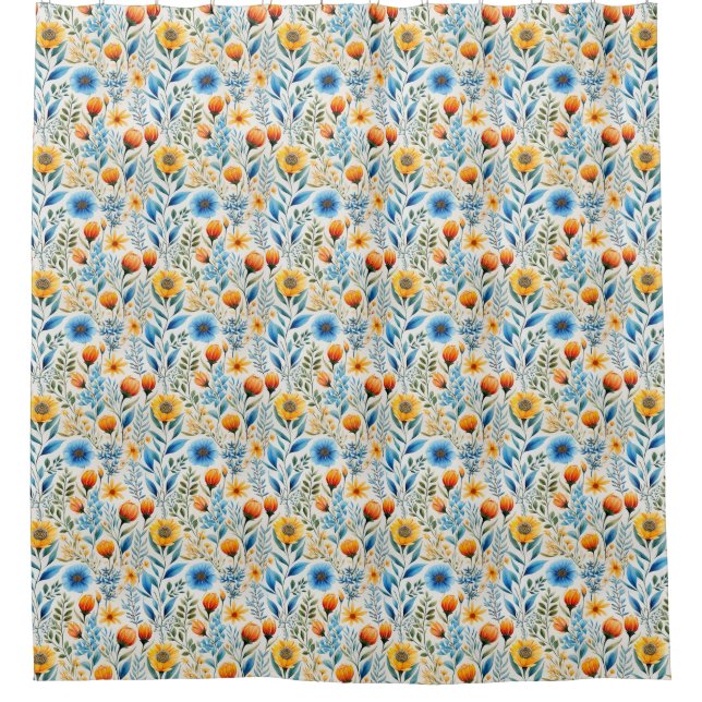 Vorhang für orangefarbene und blaue Blumen (Vorderseite)