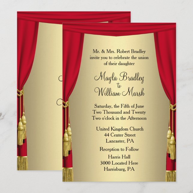 Vorhang Theater Hochzeit Thema Einladung (Vorne/Hinten)
