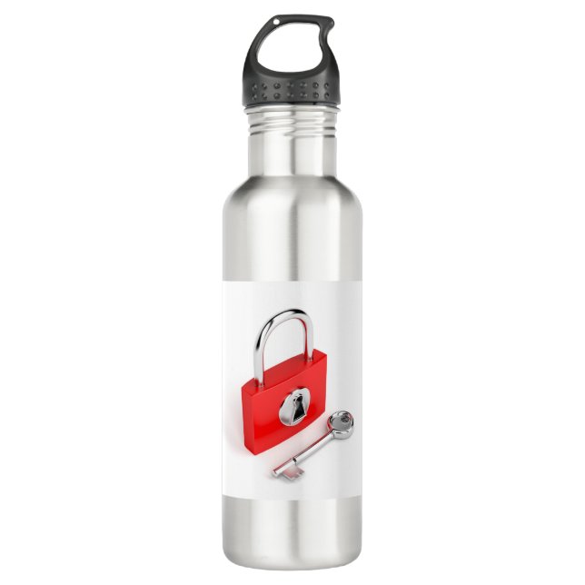 Vorhängeschloß und Schlüssel Edelstahlflasche (Vorderseite)