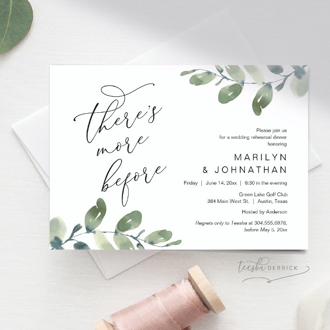 Vorher gibt es noch etwas Anderes, Hochzeit-Probe- Einladung (There's More Before, Romantic Rehearsal Dinner Invitation Card, Greenery Eucalyptus. Downloadable)