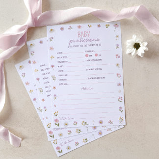 Vorhersage-Tipp-Baby-Party-Spiel Rosa Wildblume Hinweiskarte
