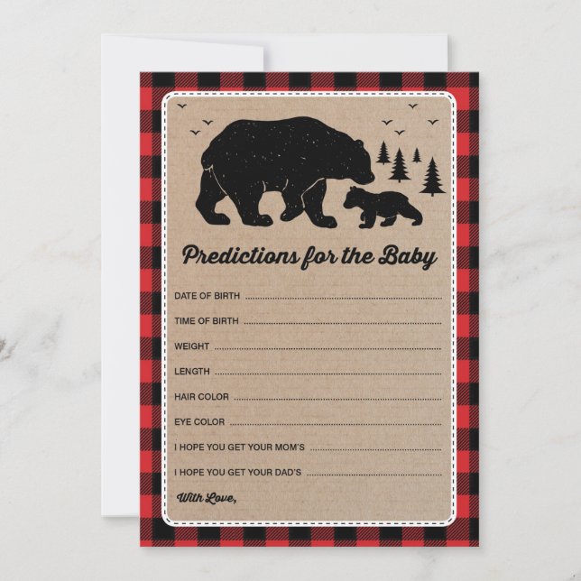 Vorhersagen für Baby Bear Lumberjack Shower Game Einladung (Vorderseite)