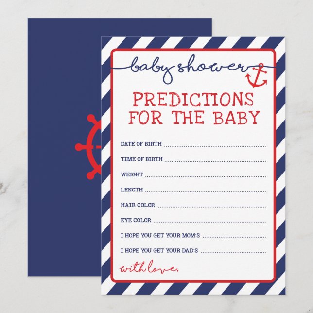 Vorhersagen für das Baby Boy Nautical Shower Game Einladung (Vorne/Hinten)
