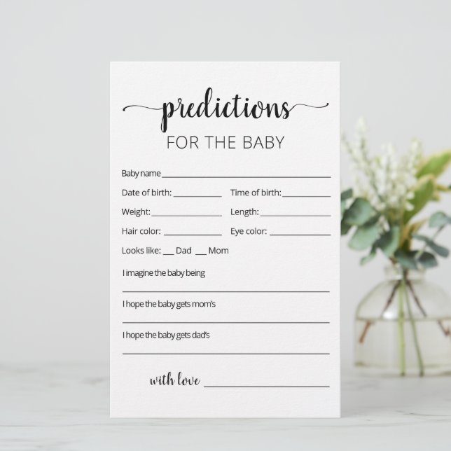 Vorhersagen für das Baby Card Baby Shower Party (Stehend Vorderseite)