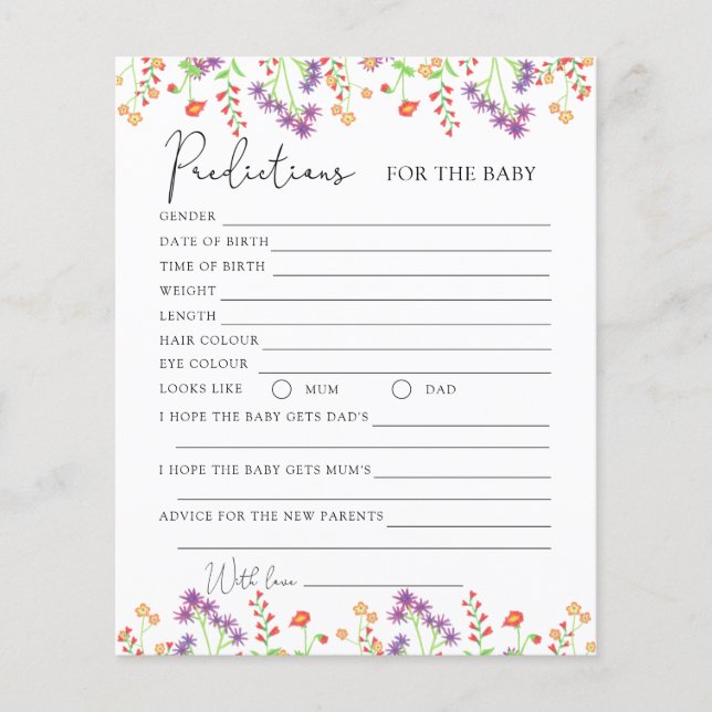 Vorhersagen von Wildblumen für Säuglinge (Vorderseite)