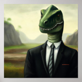 Vorhistorischer Dinosaurier Businessman, Fun AI ge Poster