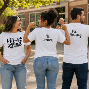 Vorkindergarten-Team mit Lehrername auf der Rückse T-Shirt