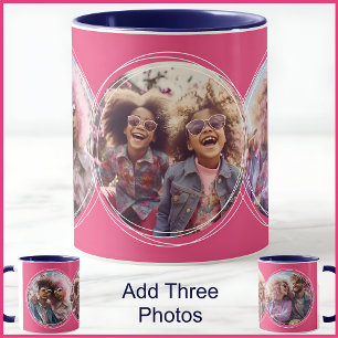 Vorlage 3 Runde Fotos Collage Rosa C58 Tasse