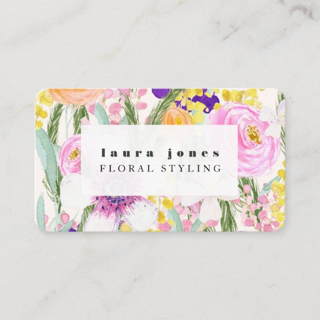 Vorlage B: Aquarellfarben-Blütenfarbe Visitenkarte (Vorderseite)