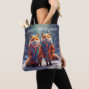 Vorlage Beutel Niedliche Füchse in einem Schneewal Tasche