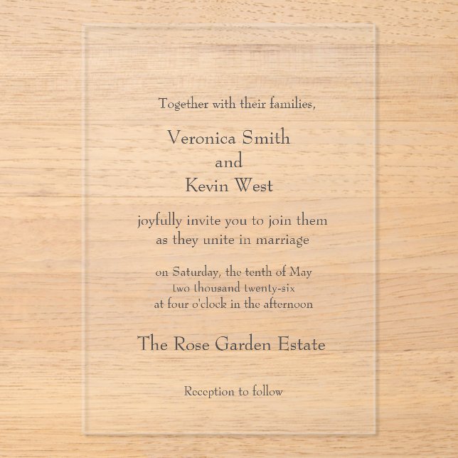 Vorlage Clear Acrylic Wedding Einladung (Vorderseite)