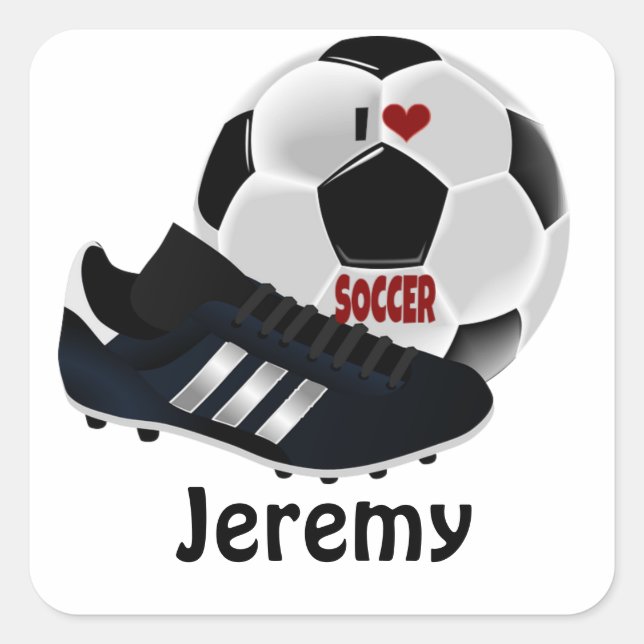 Vorlage der Liebe Fußball, personalisieren Quadratischer Aufkleber (Vorderseite)
