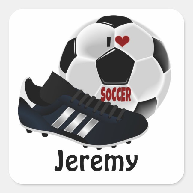 Vorlage der Liebe Fußball, personalisieren Quadratischer Aufkleber (Vorderseite)