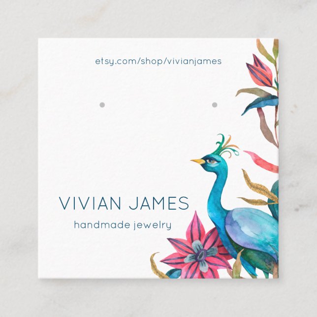 Vorlage der Peacock Floral Earring Juwelierkarte Telefonnummerkarte (Vorderseite)