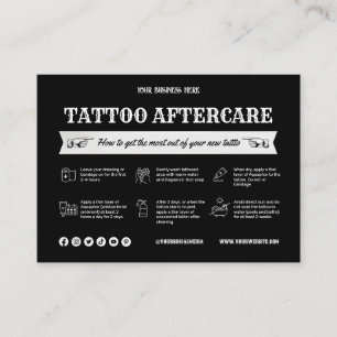 Vorlage der schwarzen Tattoo Aftercare Card mit Sy Visitenkarte
