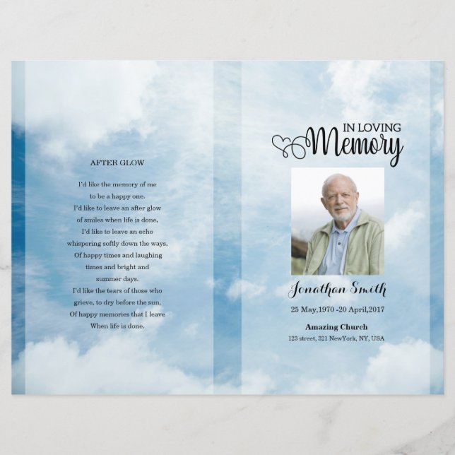 Vorlage des Blue Sky Funerary Program (Vorderseite)