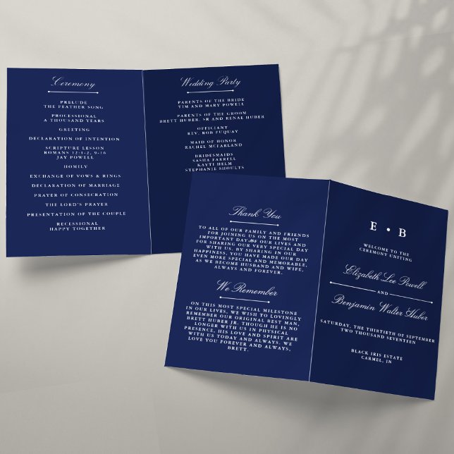Vorlage des eleganten Navy Blue & White Wedding Pr (Von Creator hochgeladen)