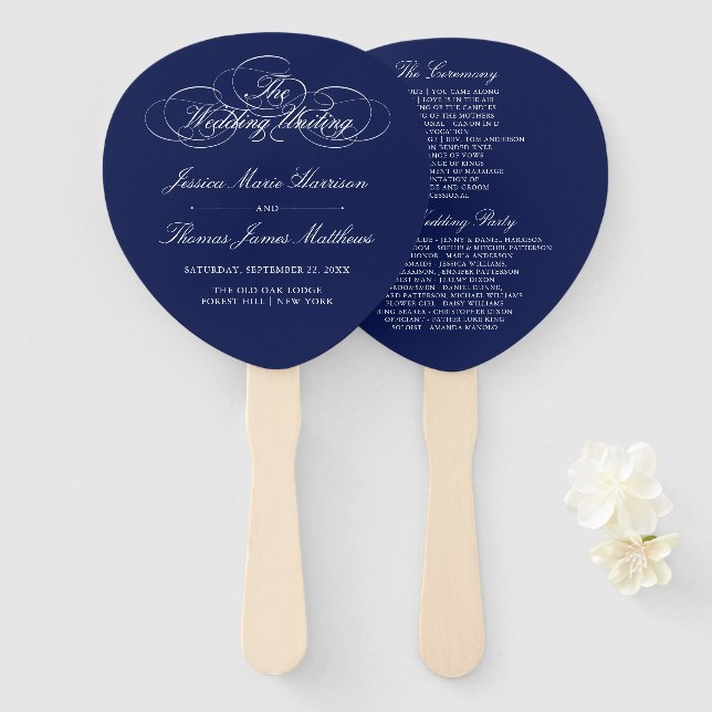 Vorlage des eleganten Navy Blue & White Wedding Pr Fächer (Vorne und Hinten)