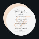 Vorlage des Round Monogram Wedelmenüs<br><div class="desc">Runde oder quadratische, Hochzeitmenü Vorlage mit Monogramm erste in rot oder pfirsichfarben. Weiße Karten haben ein schwarzes Skript für den Titel und gedruckten Text für die Menüliste. Verwenden Sie Leerzeichen und Großbuchstaben für Abschnitte, oder ändern Sie den Wortlaut nach Bedarf. Die Hochzeitsmonogramm des Paares wird in der Mitte hinter der...</div>