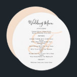 Vorlage des Round Monogram Wedelmenüs<br><div class="desc">Runde oder quadratische, Hochzeitmenü Vorlage mit Monogramm erste in rot oder pfirsichfarben. Weiße Karten haben ein schwarzes Skript für den Titel und gedruckten Text für die Menüliste. Verwenden Sie Leerzeichen und Großbuchstaben für Abschnitte, oder ändern Sie den Wortlaut nach Bedarf. Die Hochzeitsmonogramm des Paares wird in der Mitte hinter der...</div>