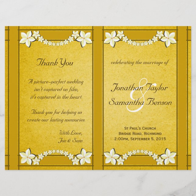 Vorlage des Rustic Gold Floral Wedding Programms (Vorderseite)