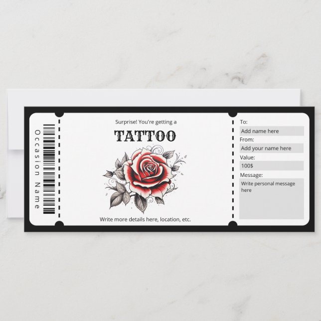 Vorlage des Tickets für überraschende Tattoo (Vorderseite)