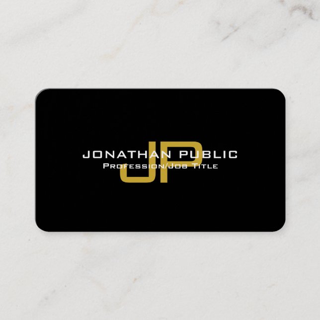 Vorlage Elegantes Schwarz-Gold Monogram modern Visitenkarte (Vorderseite)