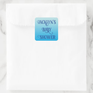Vorlage für Babydusche auf Aqua Blue Ombre Quadratischer Aufkleber