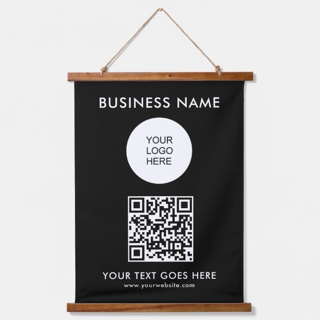 Vorlage für benutzerdefinierbare QR-Code-Firmenlog Wandteppich Mit Holzrahmen (Vorderseite)