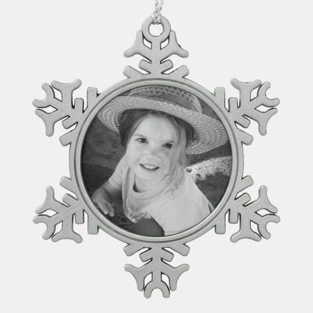 Vorlage für benutzerdefinierte Foto Pewter Snowfla Schneeflocken Zinn-Ornament (Vorderseite)